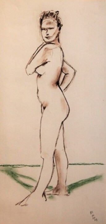 Drawing titled "N.R. N° 7" by R. Cavalié, Original Artwork, Conté