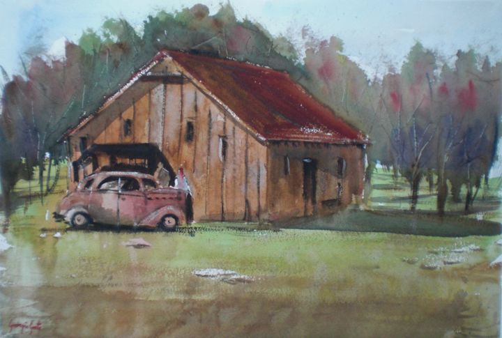 old car 绘画, 13.8x20.5 in
