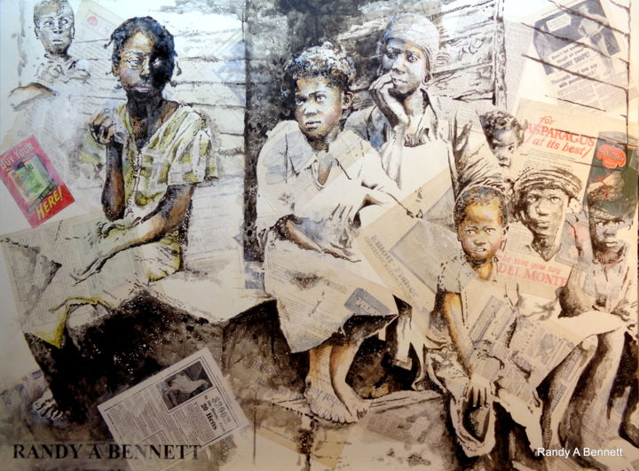 Collages intitulée "TWENTY HENS" par Randy A Bennett Art, Œuvre d'art originale