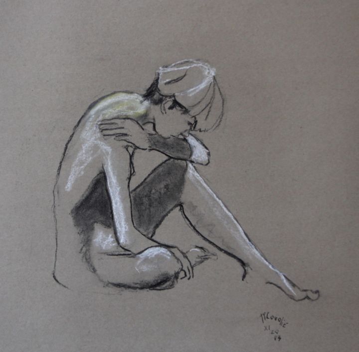 Dessin intitulée "N°239 Profil ombre…" par R. Cavalié, Œuvre d'art originale, Craie