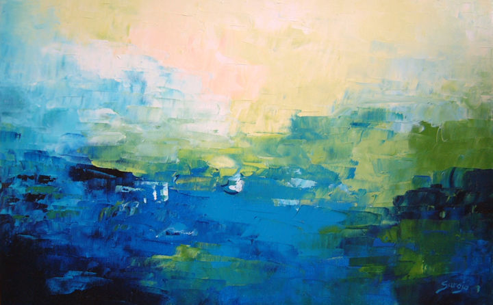 绘画 标题为“Blue Seascape (921-…” 由Saroja Van Der Stegen, 原创艺术品, 油 安装在木质担架架上