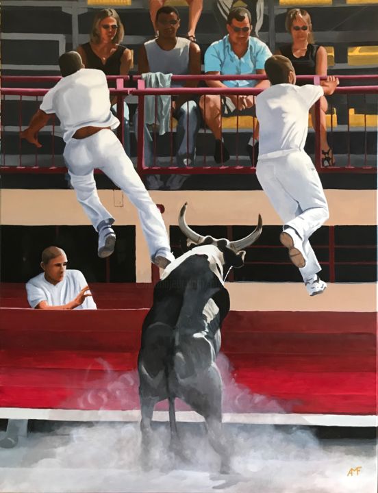 Peinture intitulée "Sauts de raseteurs" par Arnaud Feuga, Œuvre d'art originale, Huile