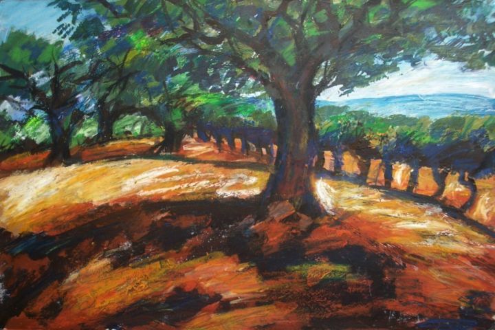 Peinture intitulée "Olivier et champ de…" par Nathalia Chipilova, Œuvre d'art originale, Huile