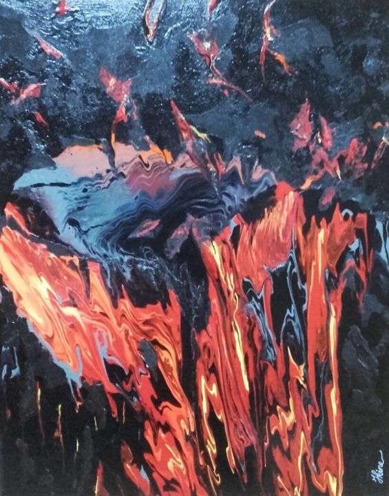 Peinture intitulée "Vulcano" par Hkine, Œuvre d'art originale, Acrylique