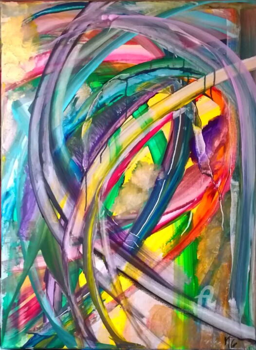 Painting titled "CACHE-CACHE / HIDE…" by Michele Madeleine Guillot, Original Artwork, Acrylic Mounted on Wood Stretcher frame
