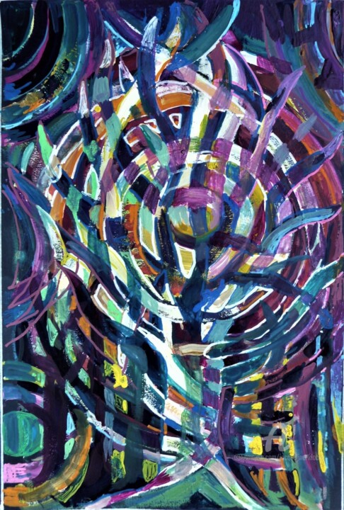 Arbre tissage de lumière et d'ombre. Painting, 10.2x6.3 in