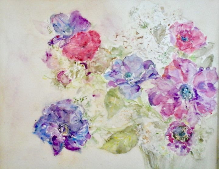 Peinture intitulée "Bouquet déstructuré" par Catherine Claude, Œuvre d'art originale, Aquarelle