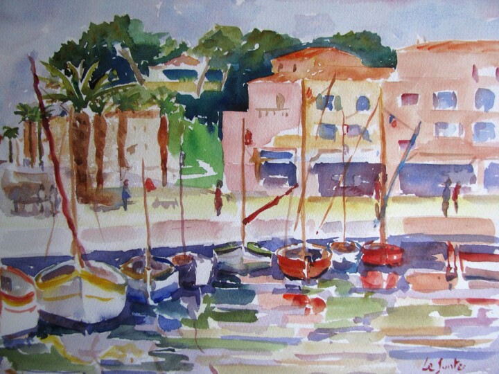 Peinture intitulée "Sanary, quai Wilson" par Jean-Noël Le Junter, Œuvre d'art originale, Aquarelle Monté sur Panneau de bois