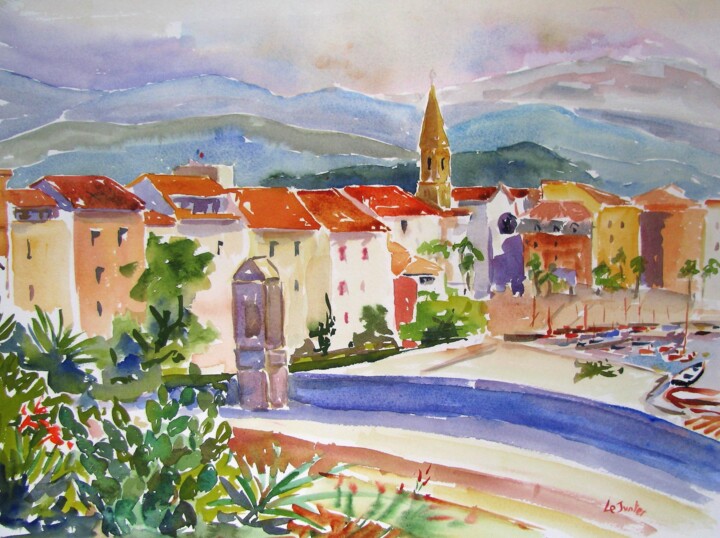 Peinture intitulée "Sanary, vue de la m…" par Jean-Noël Le Junter, Œuvre d'art originale, Aquarelle Monté sur Panneau de bois