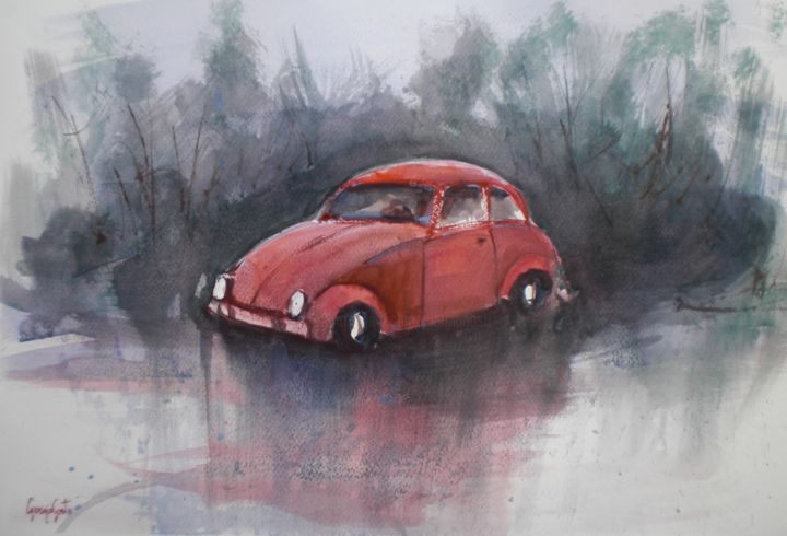 beetle car 2 绘画, 12.6x18.1 in