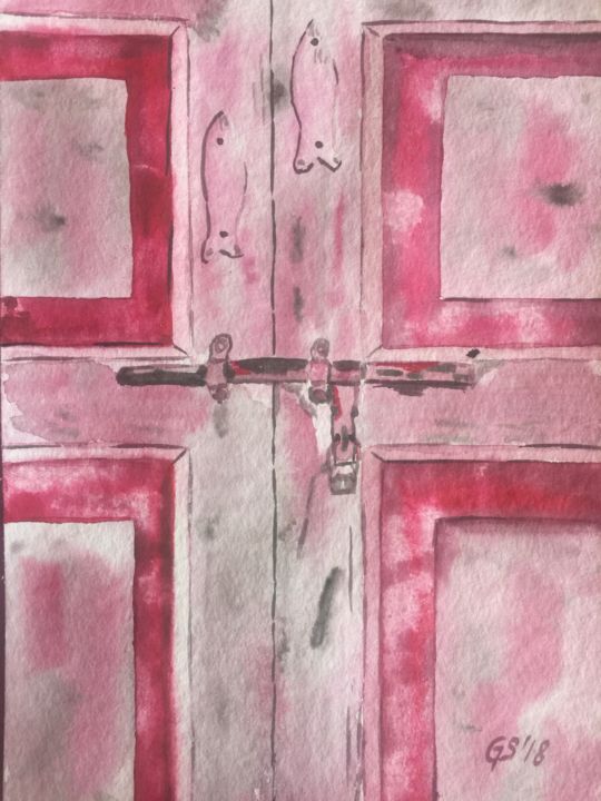 Malerei mit dem Titel "heaven's door" von Gudrun Sageder, Original-Kunstwerk, Aquarell