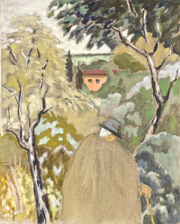 Schilderij getiteld "Le vieux berger" door Dominique Bertrand, Origineel Kunstwerk, Olie