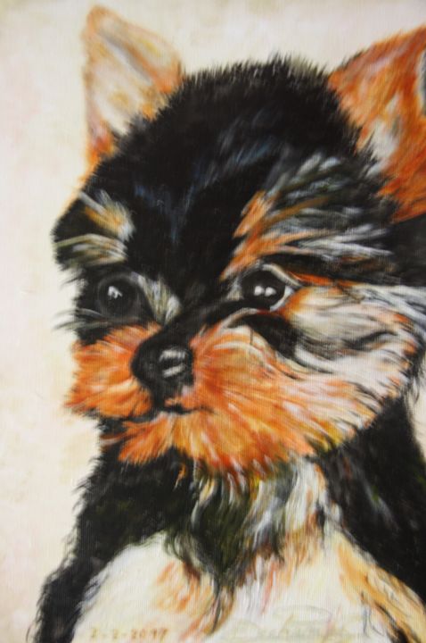 Pintura titulada "Yorkshire -pup" por Edmond Dechamps, Obra de arte original, Acrílico