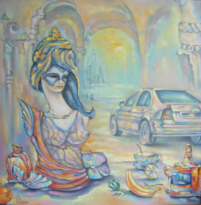 Malerei mit dem Titel "Naturmort with a car" von Dim Safonsky, Original-Kunstwerk, Acryl
