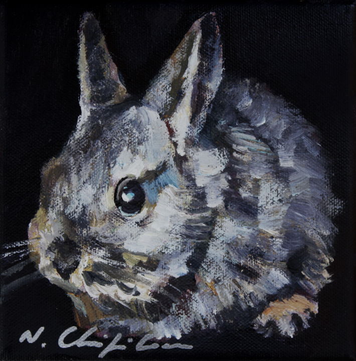 Peinture intitulée "Lapin gris" par Nathalia Chipilova, Œuvre d'art originale, Acrylique