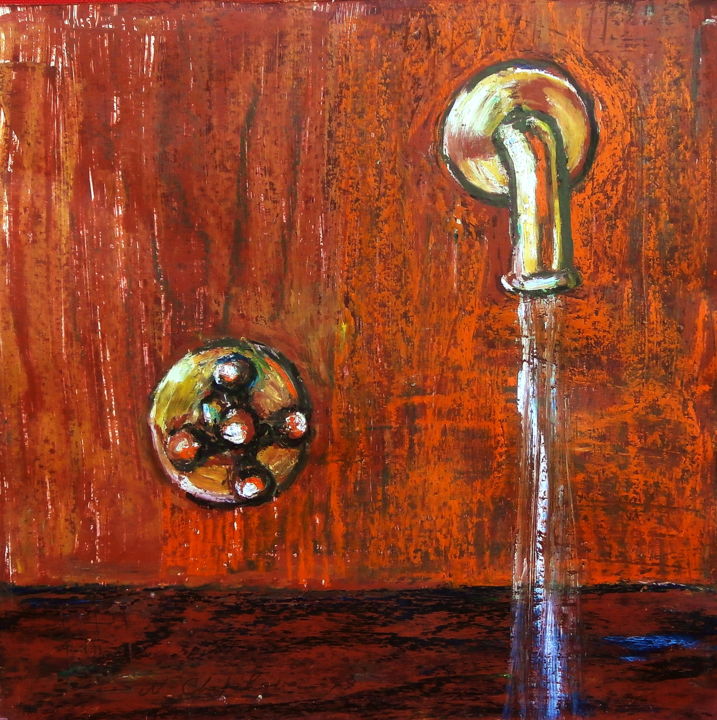 Painting titled "Robinet en cuivre" by Nathalia Chipilova, Original Artwork, Gouache