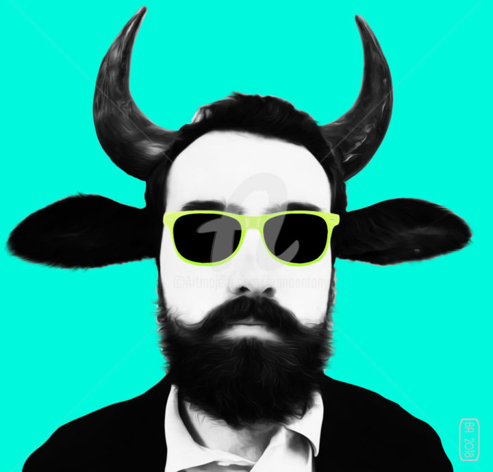 Photography titled "VACHE VS HUMAIN - L…" by Bruno Antony-Thouret (bruno antony), Original Artwork, Manipulated Photography