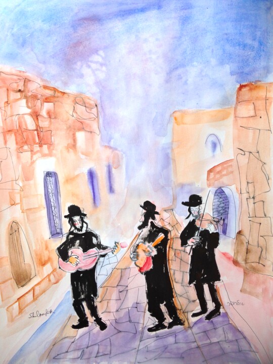 klezmers in Safed 3 绘画, 25.6x19.7 in