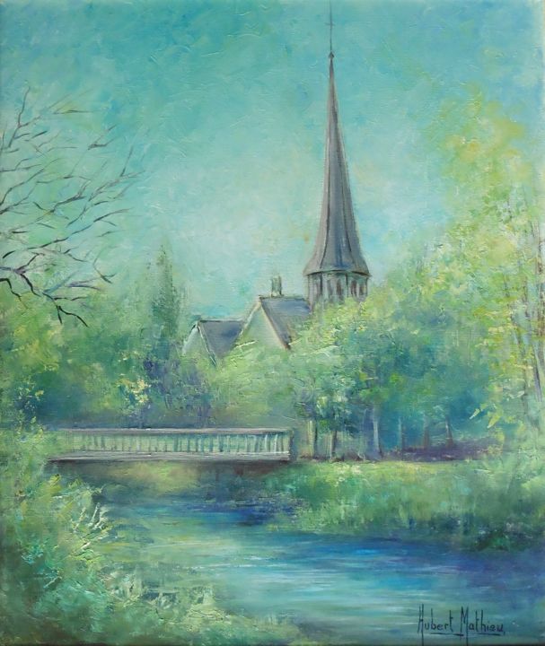 Painting titled "Bord de Seine à St…" by Hubert Mathieu, Original Artwork, Oil