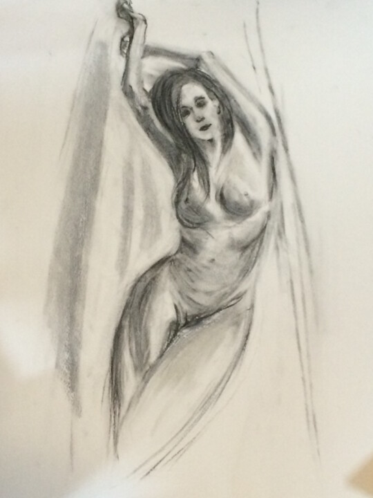 Dessin intitulée "ondine 2" par Marie Pascale Martins, Œuvre d'art originale, Fusain