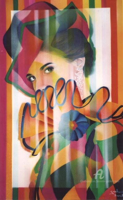 Peinture intitulée "ARLEQUINA" par Jeannette Guichard-Bunel, Œuvre d'art originale, Huile