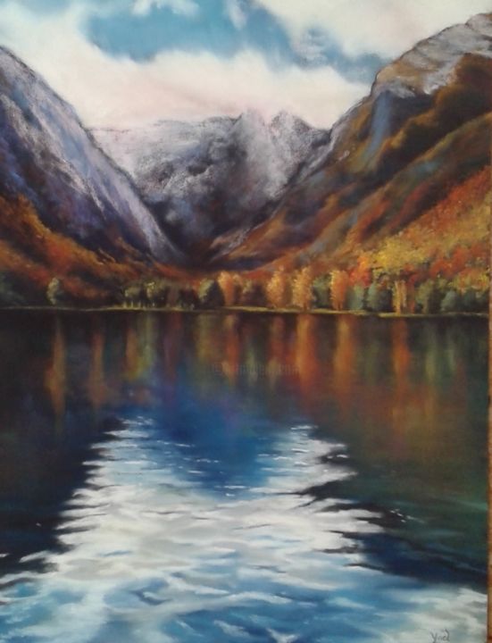 Painting titled "Pastel "Lac de biau…" by Yaël En Couleurs, Original Artwork, Pastel