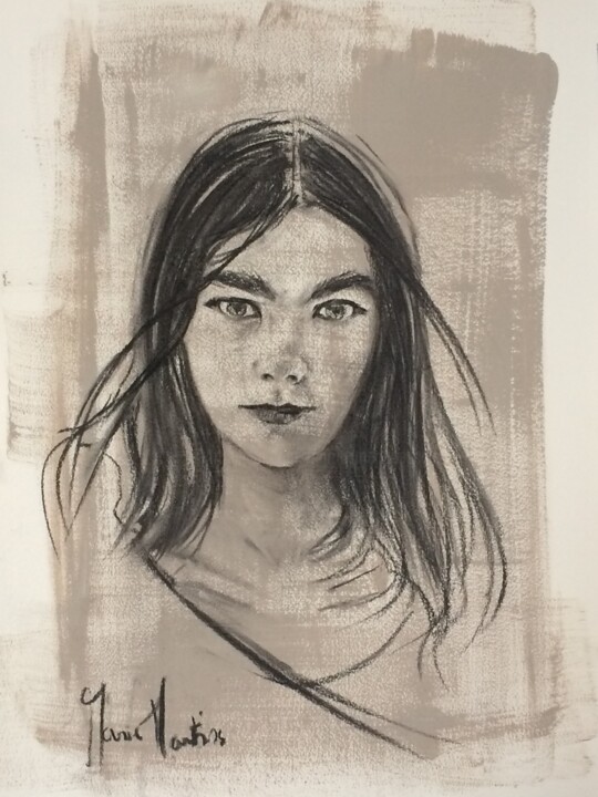 Dessin intitulée "björk" par Marie Pascale Martins, Œuvre d'art originale, Fusain