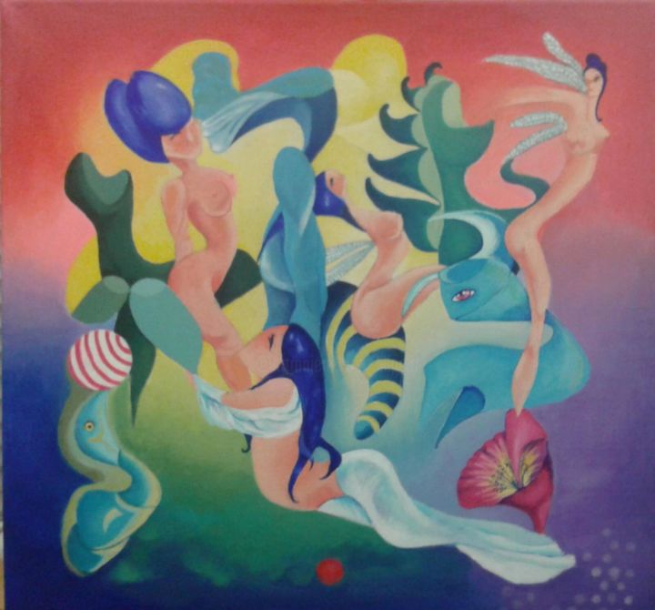 Painting titled ""El tiempo de Eros"…" by Lili Polo, Original Artwork, Acrylic
