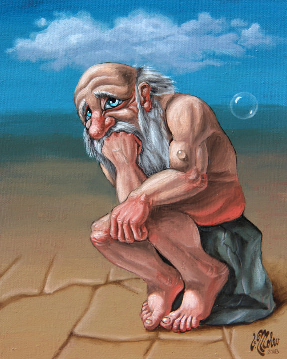 Painting titled "Thinker" by Victor Molev, Original Artwork, Oil