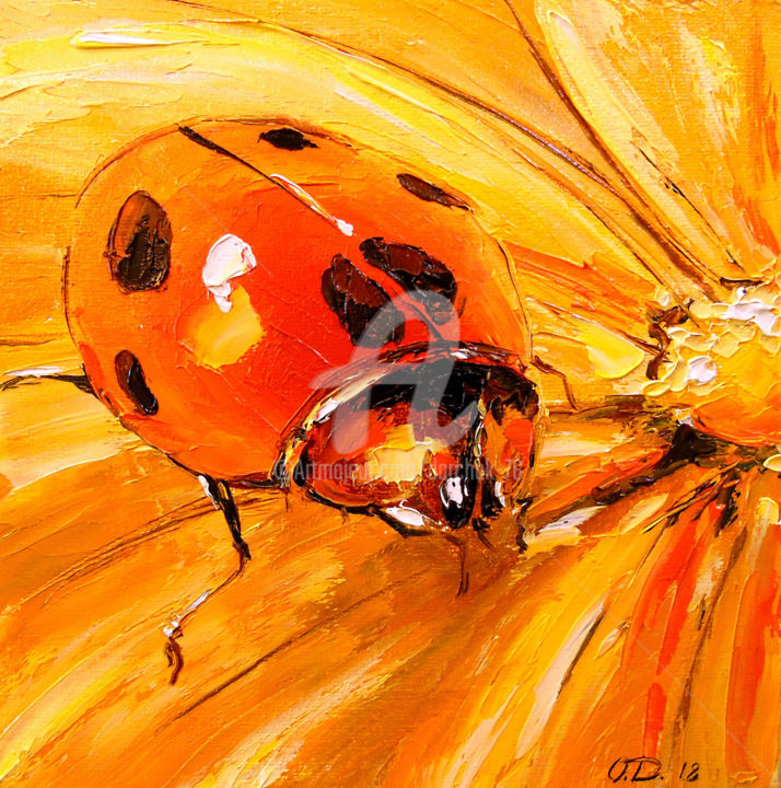 Painting titled "Ladybug" by Olha, Original Artwork, Oil