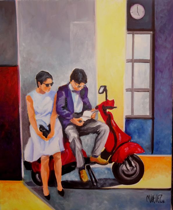 Painting titled "lecture à deux" by Martine Woellet, Original Artwork, Oil