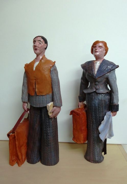 Sculptuur getiteld "les voyageurs" door Martine Woellet, Origineel Kunstwerk