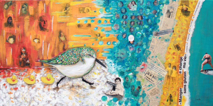 Bécasseau sanderling en route pour la plage.jpg 绘画, 11.8x31.5 in