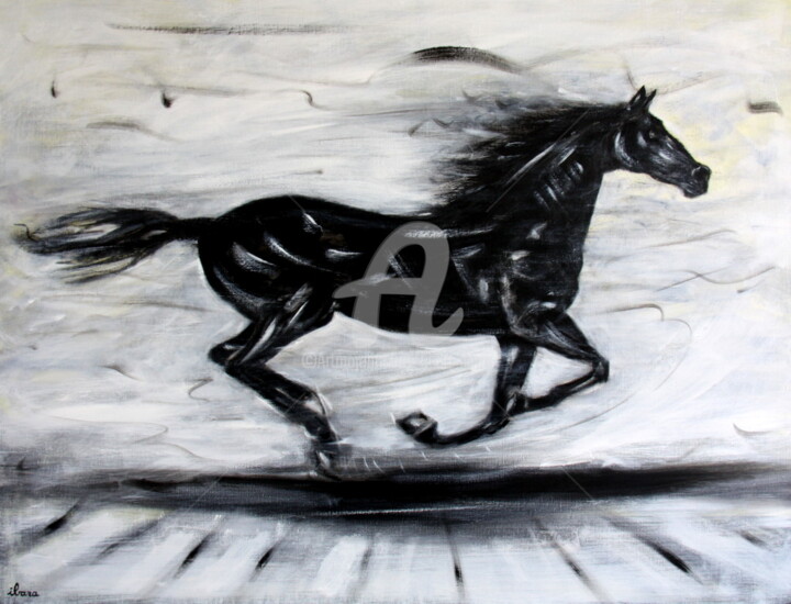 Cheval noir 绘画, 35x45.7 in