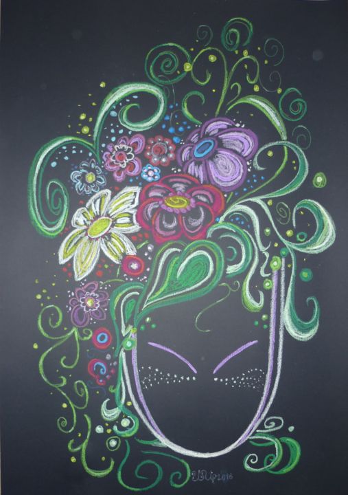 Tekening getiteld "Face of a flower 2" door Ivan Arabadzhiev, Origineel Kunstwerk, Pastel