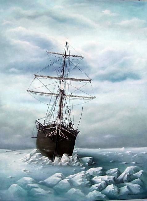 絵画 Endurance Endurance' frozen in and forced out of the ice, during Ernest