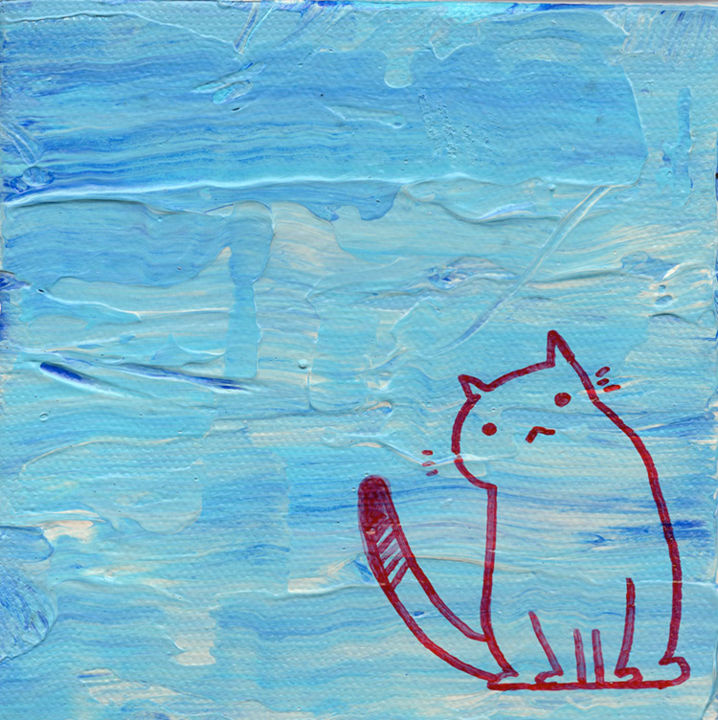 Abstract Pussycat Blue 绘画, 5x5 in