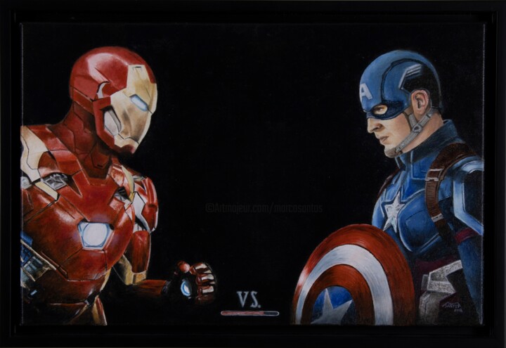 Iron Man vs Captain America 绘画, 10.6x16.3 in