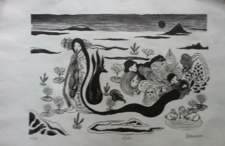 Painting titled "Yokai" by Juliana Lopes, Original Artwork