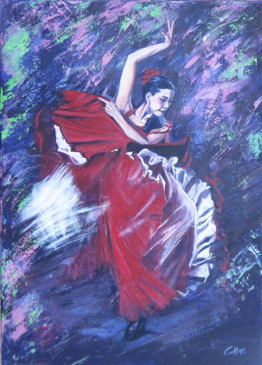 Peinture intitulée "FLAMENCO" par Chantal Martin (chm), Œuvre d'art originale, Acrylique