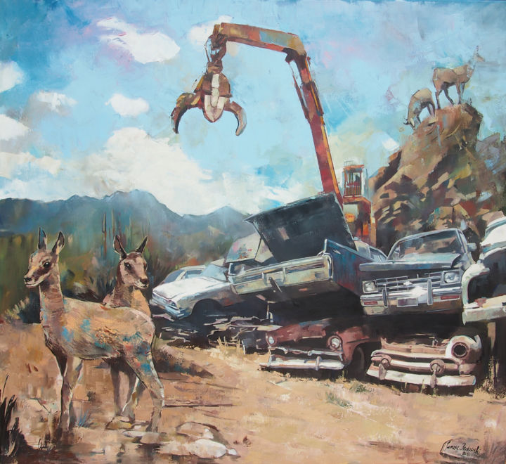 Painting titled "Scrap-heap II" by Janusz Orzechowski, Original Artwork, Oil