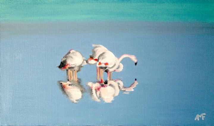 Peinture intitulée "Flamants au repos" par Arnaud Feuga, Œuvre d'art originale, Huile