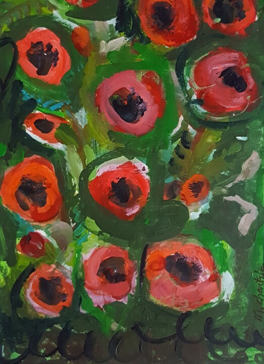 Pintura titulada "COQUELICOTS" por Mchartrie, Obra de arte original, Acrílico Montado en Cartulina