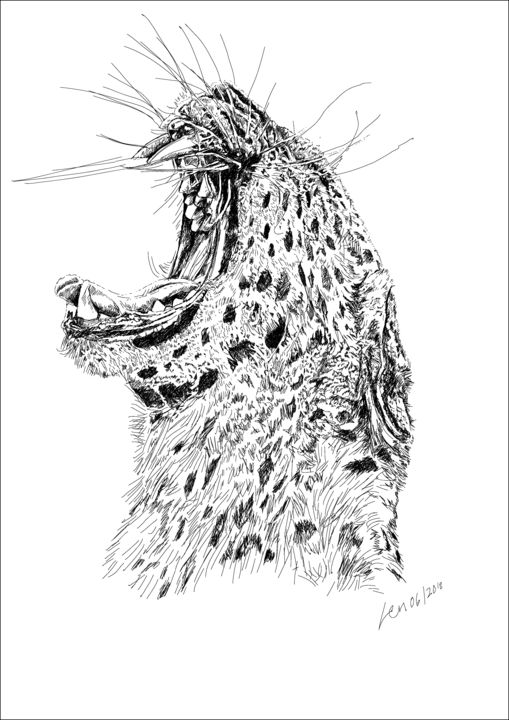 Peinture intitulée "tigeryawn.png" par Len, Œuvre d'art originale