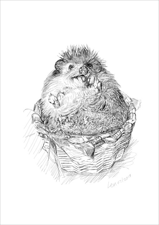 Peinture intitulée "hedgehogmimmi.png" par Len, Œuvre d'art originale