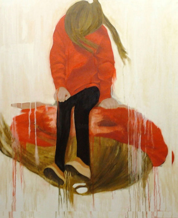 Painting titled "Her body makes itse…" by Dominique Selen, Original Artwork, Oil