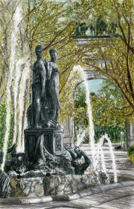 Painting titled "Fountain, Grand Arm…" by Jim Fischer, Original Artwork