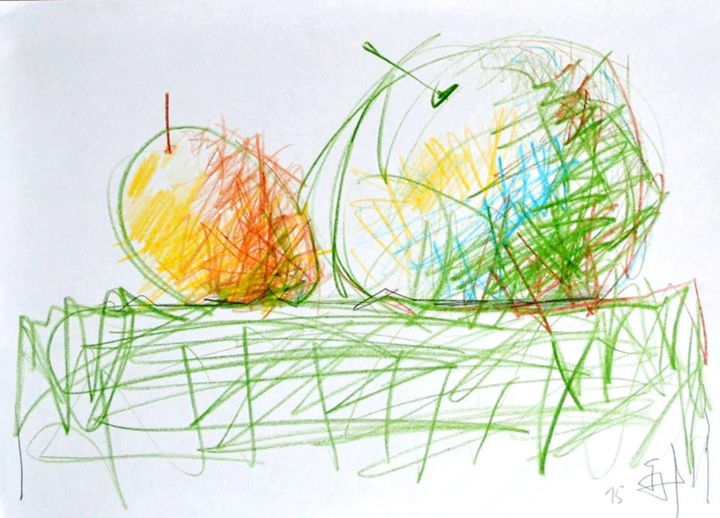 Tekening getiteld "Натюрморт.Яблоки." door Bidzina Kavtaradze, Origineel Kunstwerk, Conté