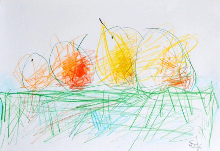 Tekening getiteld "Яблоки." door Bidzina Kavtaradze, Origineel Kunstwerk, Conté