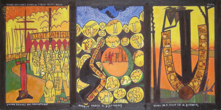 Painting titled "Three Episodes From…" by Gerald Shepherd F.F.P.S., Original Artwork, Oil